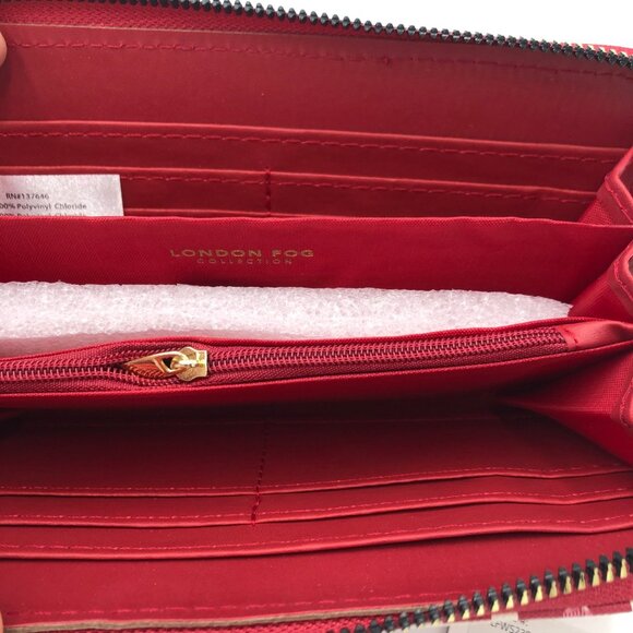 London Fog Adalia Signature Zip Around Wallet - Brick Red & White NWT - Picture 7 of 8